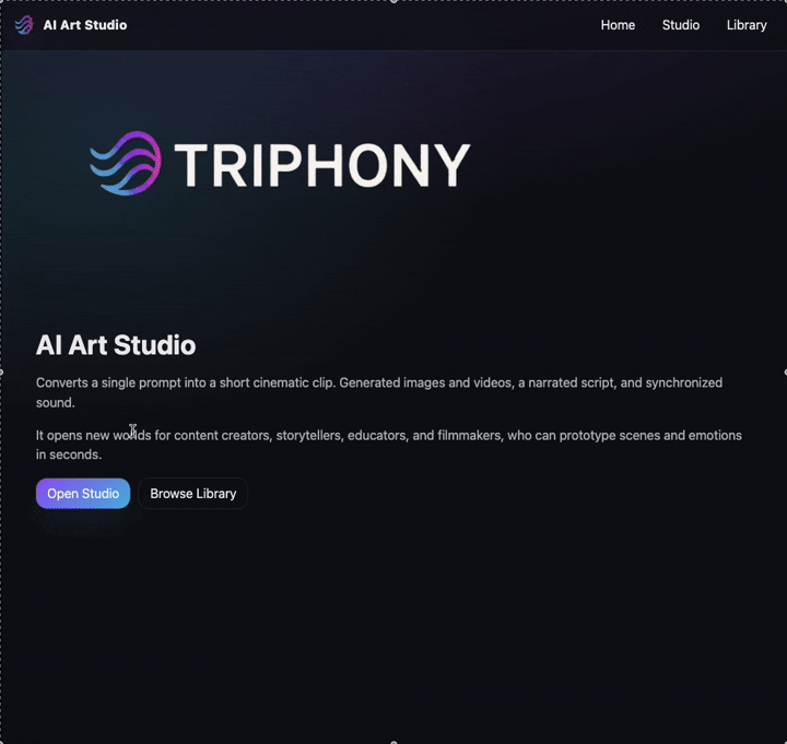 AI Art Studio — prompt to short cinematic clip